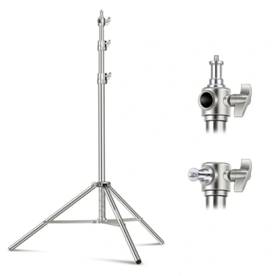 Obrázek NEEWER stojan na stativ 118&quot;/3 m z ušlechtilé oceli, odpružený Heavy Duty Fotografie, s 1/4&quot; 3/8&quot; univerzální šroubovací adaptér pro bleskové světlo, LED video kruhové
