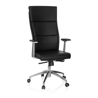 Obrázek hjh OFFICE 600900 Manažerské křeslo ASPERA 20 kůže nappa černá/chromová kancelářská židle s vysokou opěrkou zad