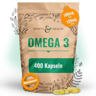 Obrázek Omega 3 kapsle ve vysokých dávkách 400 kapslí s vysokým obsahem rybího oleje čistý olej z udržitelného rybolovu 1000 mg mastných kyselin v kapsli triglyceridy EPA DHA