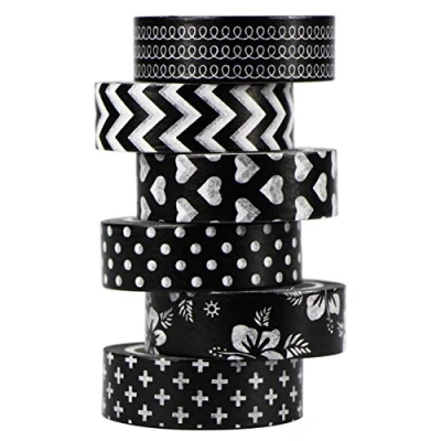 Obrázek Uooom 6 Rolls Beautiful Washi Tape Masking dekorace lepicí páska pestrý pásky DIY Scrapbook dekorace, černá