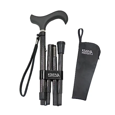 Obrázek KMINA PRO Gehstock Klappbar Carbon, Damen Höhenverstellbar, Elegant, Spazierstock Herren Schwarz, Leicht Faltbar, Kohlefaser