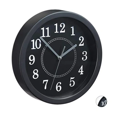 Obrázek Relaxdays, Černé nástěnné hodiny kulaté, Ø 20 cm, malé k zavěšení, klasický design, provoz na baterie, vteřinová ručička, 10024285_46