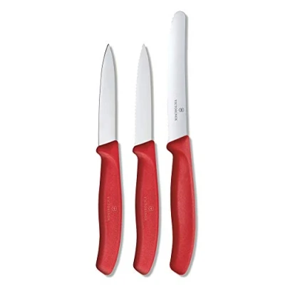 Obrázek Victorinox Swiss Classic, 3dílná sada nožů na zeleninu, rovný brus, extra ostrý, robustní plastová rukojeť, červená