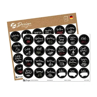 Obrázek AVERY Zweckform 54547 Gewürzaufkleber 48 Stück (Sticker auf A5 Bogen, Etiketten für Küche, Gewürze, Gewürzbeschriftung, Gewürzregal, Klebeetiketten ölabweisend abwischbar wasserfest)