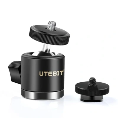 Obrázek UTEBIT Mini hlava stativu kulová s 1/4 adaptérem na blesk otočná o 360 Ball Head kamerou Hot Shoe držák kulového kloubu kompatibilní Nikon, HTC Vive VR