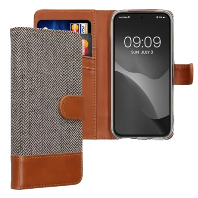 Obrázek kwmobile Wallet Case kompatibilní s Google Pixel 8a pouzdro se stojánkem na mobil přihrádky karty světle šedá hnědá