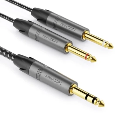 Obrázek deleyCON 5 m 6,3 mm jack stereo na 2x mono Kabel vstupní Y audio Splitter Digital Interface Instrument pro mixér, rekordér, kytaru, zesilovač, mikrofon