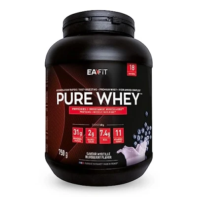 Obrázek Whey Protein prášek borůvka 750 g Premium syrovátkové proteiny pro růst svalů Isolate proteinový proteinové preparáty EAFIT made in France