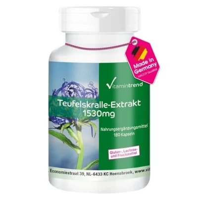 Obrázek Kapsle extrakt ďáblův dráp 1530 mg 180 veganských kapslí ve vysokých dávkách Harpagophytum Vitamintrend®