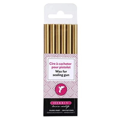 Obrázek J.Herbin 35804T balení 6 voskových tyčinek na pistoli, ideální pro kutilské projekty a scrapbooking, měkké, 1 balení, zlatá