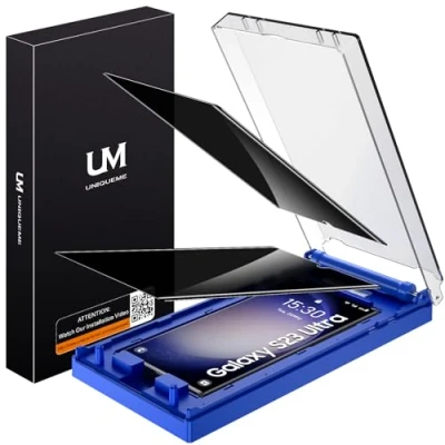 Obrázek UniqueMe Premium Blickschutz für Samsung Galaxy S23 Ultra Schutzfolie Sichtschutz, Automatische Staubentfernung, 7H Vollständige Abdeckung Displayschutz Anti Spy Blasenfrei Hüllenfreundlich, 2 Stück