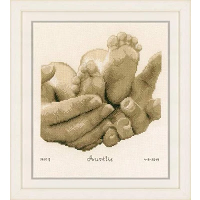 Obrázek Vervaco PN 0153837 Baby&#039;s Füßchen Stickpackung Zählmuster, Baumwolle, mehrfarbig, ca. 22 x 23 cm / 8,8&quot; 9,2&quot;