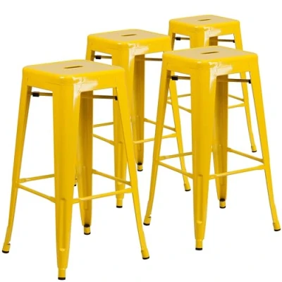 Obrázek Flash Furniture Barová stolička Lily se čtvercovým sedákem, 76,2 cm vysoká, s volnými zády, kov, pro vnitřní i venkovní použití, žlutá, 4 kusy