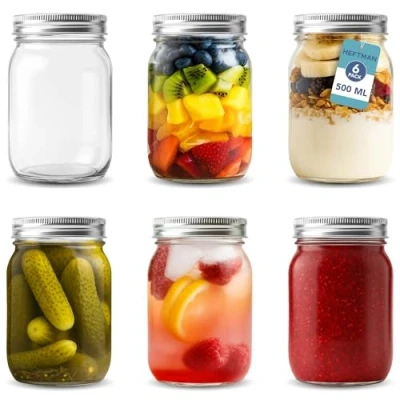 Obrázek HEFTMAN Einmachgläser mit Schraubdeckel 500ml 6 Luftdicht Overnight Oats Gläser für Hausgemachte Marmelade, Babynahrung Deckel, Mason Jar, Sauerteig, Meal Prep (6 Stück)