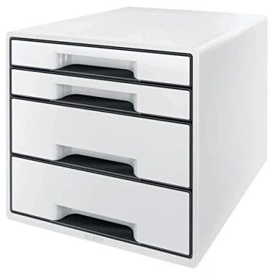 Obrázek Leitz CUBE Zásuvkový box se 4 přihrádkami, A4, vč. průhledné zásuvkové vložky, bílá/černá, WOW, 52521001