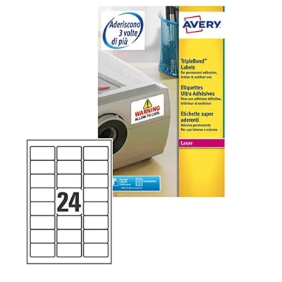 Obrázek Laserová etiketa Avery 63,5 x 33,9 mm bílá 20 Vel 24 etiket na list