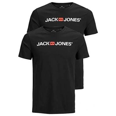 Obrázek JACK &amp; JONES Pánské tričko JJECORP Logo Tee SS Crew Neck, s krátkým rukávem kulatým výstřihem v dvojitém balení, Balení 2 ks (2 x černé)