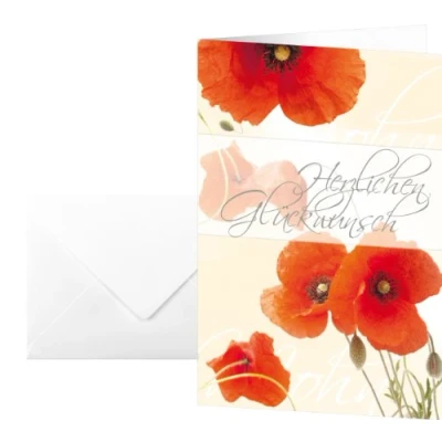 Obrázek SIGEL DS003 blahopřání Red Poppies, 10dílná sada s obálkami, ideální k potisku