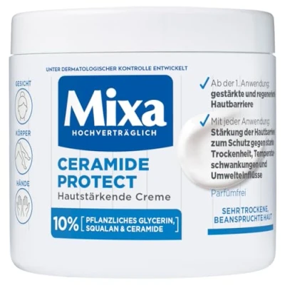 Obrázek Mixa Ceramide krém na posílení pokožky se 10% rostlinným glycerinem, squalanem a ceramidem pro velmi suchou namáhanou pokožku, zvlhčující celou rodinu, Protect, 400 ml