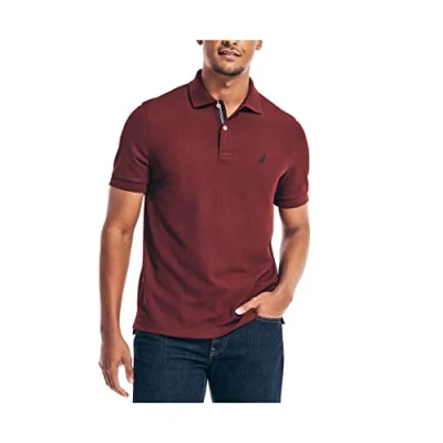 Obrázek Nautica Pánské Classic Short Sleeve Solid Polo Shirt Shirt, Burgundská červená