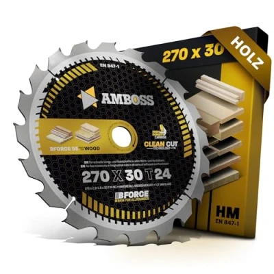 Obrázek HM Pilový kotouč 270x30 Z24 výměnný zub na dřevo přířez. AMBOSS WERKZ® 270 mm kompatibilní s Scheppach Forsa 3.0. Precisa 4.0 Makita HS0600. 5103R DeWalt DWS777 atd.