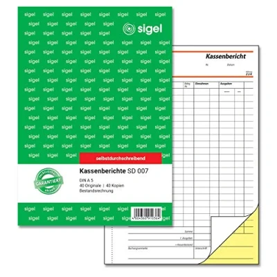 Obrázek SIGEL SD007 zpráva o pokladu / faktura zásob A5, 2 x 40 listů, propisující, 1 kus, mikroperforovaný, se záložkovým otvorem, z udržitelného papíru