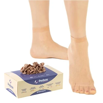 Obrázek Pedsox, 100 kusů jednorázových hygienických ponožek pro testování bot, Premium Line, lze prát v pračce, unisex, jednotná velikost, Béžová