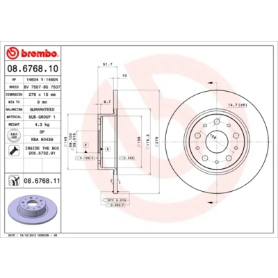 Obrázek Brembo 08.6768.11 zadní brzdový kotouč s UV lakováním, počet 2