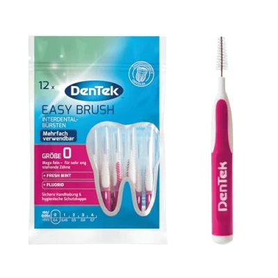 Obrázek 12 ks mezizubních kartáčků DenTek Easy Brush, ISO/velikost 0, extra jemné pro velmi úzké mezizubní prostory, s mátovou příchutí a hygienickým ochranným krytem růžový, kusů (1 balení)