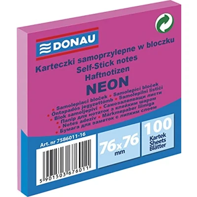 Obrázek DONAU 7586011 16 Notes kostky samolepicí poznámkové lístky neonově růžové Sticky 76 x mm, 1 100 listů, poznámkový blok pro kancelář školu