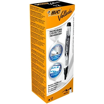 Obrázek BiC Popisovač na bílé tabule Velleda, Liquid Ink, omyvatelný za sucha, černý, 12 kusů