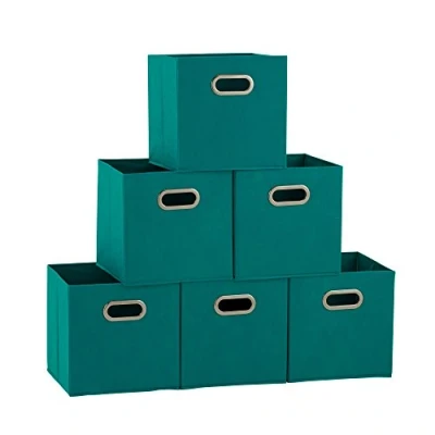Obrázek Household Essentials 83 1 Faltbare Aufbewahrungskörbe aus Stoff Set mit 6 Würfeln Griffen Aqua, Baumwolle, grün, lbs,