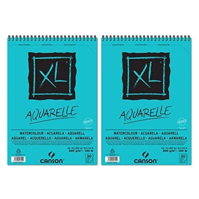 Obrázek CANSON XL Aquarell sada 2 alba papír kovový vrták krátká strana 30 listů jemná zrnitost 300 g A4 bílá