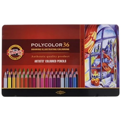 Obrázek Koh I Noor POLYCOLOR 3825 barevné tužky/kreslicí tužky pro umělce v kovové dárkové krabičce barevně tříděné, sada 36 ks