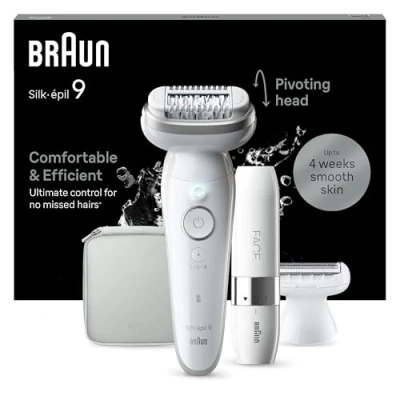 Obrázek Braun Dámský epilátor Silk épil 9 / odstraňovač chloupků pro dlouhotrvající odstraňování chloupků, Facespa na obličeji, holicí nástavec, nástavec zastřihování, 9341,