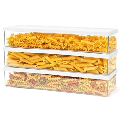 Obrázek BELLE VOUS 3dílná sada plastových zásob na potraviny s víkem 1100 ml nádoba těstoviny, dóza zásoby dóz nudle, špagety krabička dóza,