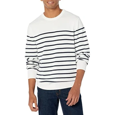 Obrázek Amazon Essentials Herren Pullover mit Rundhalsausschnitt (in Übergrößen erhältlich), Marineblau Weiß Platzierter Streifen, M