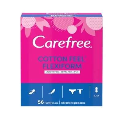 Obrázek Carefree Cotton Feel Flexiform prodyšné slipové vložky, neparfémované, stupeň absorpce dva, normální velikost, balení 56 ks