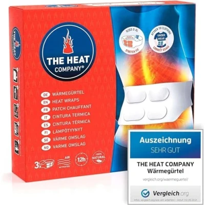 Obrázek The Heat Company Tepelný pás, pás se 4 velkými tepelnými články, 12 hodin blahodárného tepla, okamžitě připravené k použití, snadná aplikace, pro všechny velikosti S XL, 3 ks v balení