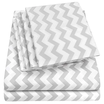 Obrázek Sweet Home Collection 4dílná sada ložního prádla, hluboce střižené, egyptská kvalita, počet vláken 1 500, Chevron Gray, Queen