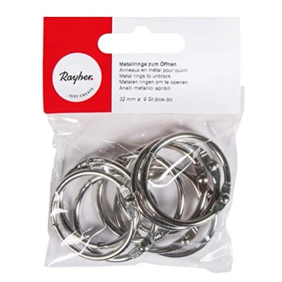 Obrázek Rayher Hobby 2520600 kovové kroužky k otevírání, 32 mm ø uvnitř, bez niklu, SB Btl. 9 kusů