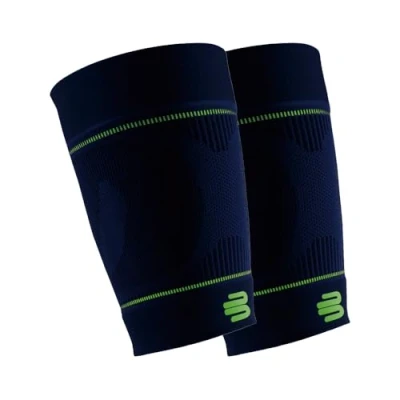 Obrázek BAUERFEIND, 1 pár sportovních kompresních bandáží na stehna, unisex, lze nosit vpravo i vlevo, pro míčové a vytrvalostní sporty, posílení svalstva, vel. S dlouhé, námořnická modrá, 29345721500031