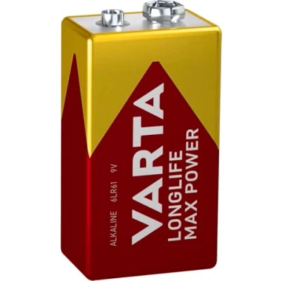 Obrázek VARTA Baterie 9V bloková baterie, 1 kus, Longlife Max Power, alkalické, pro detektory kouře, požární a hlásiče, mikrofon