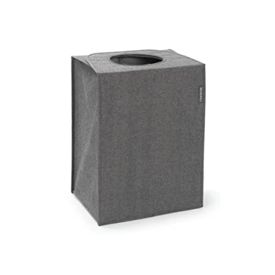 Obrázek Brabantia Wäschesack Quick Drop Öffnung Robuste Textilsack Platzsparend Der Deckel lässt sich zu Griffen ausklappen Einfache Entleerung Pepper Black 55 L 29.5 x 54.0 50.5 cm