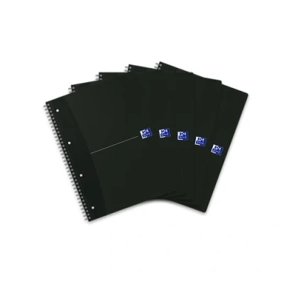 Obrázek Oxford Školní blok A4, kar lie, čtverečkovaný/linkovaný, 140 stran, smart black/černý, 5 kusů