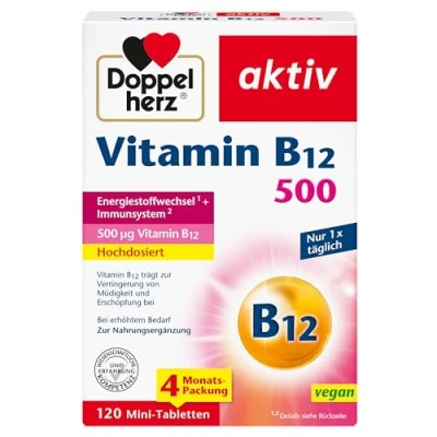 Obrázek Doppelherz Vitamín B12 500 vysoká dávka s µg vitamínu v jedné tabletě veganský 120 mini tablet