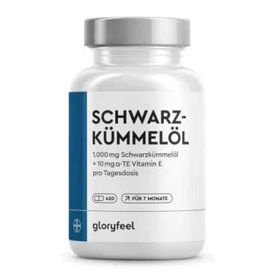 Obrázek Olej z černého kmínu 420 kapslí 1000 mg v denní dávce (originální Nigella sativa lisovaná za studena) 80 % esenciálních mastných kyselin + vitamin E laboratorně testováno bez přísad vyrobeno