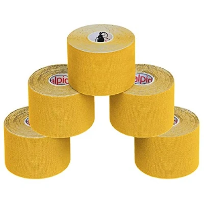 Obrázek ALPIDEX 5 rolí kineziologie Tape m x cm Mnoho barev Brožura pro použití elastická, voděodolná, šetrná k pokožce, fyzio svalové pásky, barva: žlutá