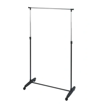 Obrázek WENKO Stojan na šaty Mikey, věšák oblečení s kolečky a nastavitelnou šatní tyčí, plast/kov, 90 x 103 170 38 cm, chrom/černý