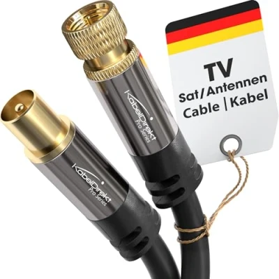 Obrázek KabelDirekt kabel SAT / TV 5m (75 Ohm, konektor F&gt; koaxiální konektor, vhodný pro TV, HDTV, rádio, DVB T2, S)